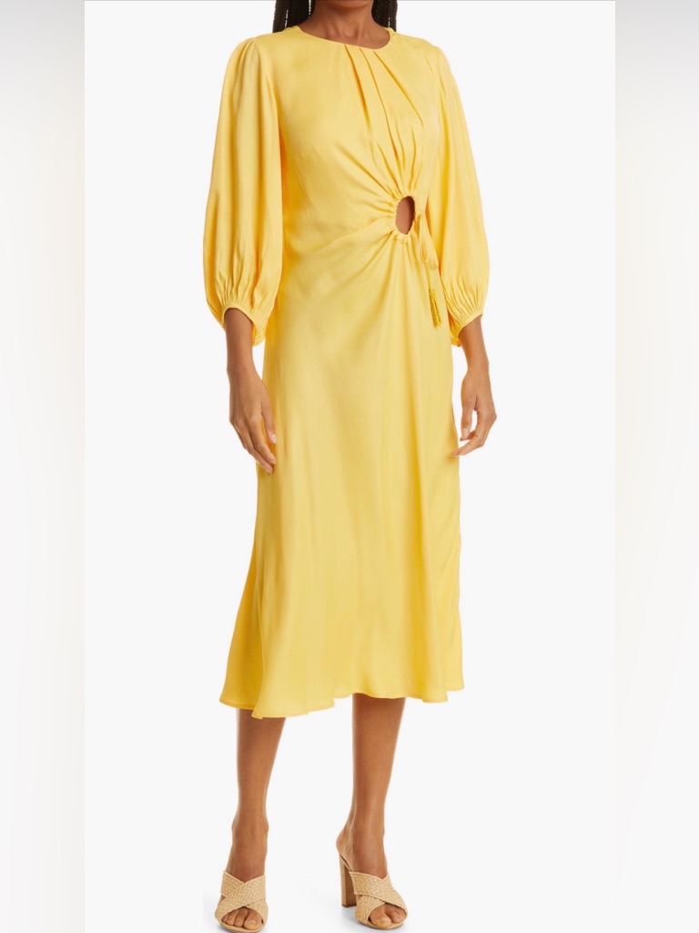 Farm Rio Sunny Yellow Midi Dress With Front Cutout And Tie Detail